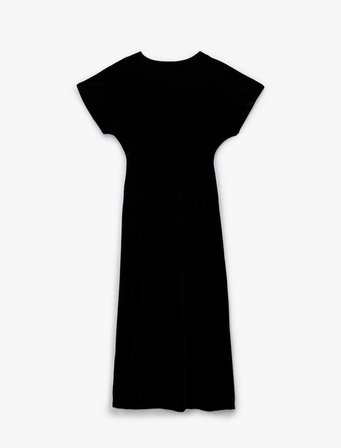 Slim Fit Kısa Yarasa Kollu Kruvaze V Yaka Midi Boy Kadife Elbise