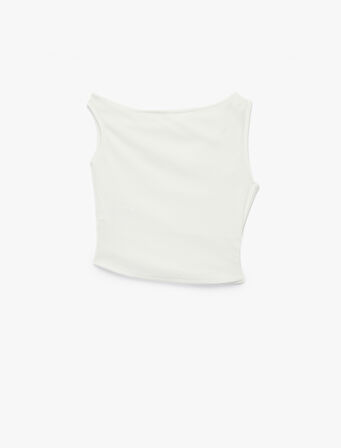 Slim Fit Metal Aksesuarlı Drapeli Asimetrik Yaka Kolsuz Bluz