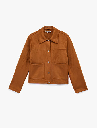 Çıtçıt Düğmeli Cep Detaylı Klasik Yaka Uzun Kollu Suni Süet Gömlek