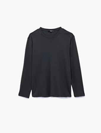 Pamuklu Bisiklet Yaka Basic Uzun Kollu Tişört