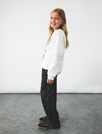 Yıldız Desenli Bol Kalıp Pamuklu Geniş Paça Denim Pantolon