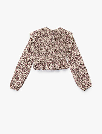 Uzun Kollu Bisiklet Yaka Gipeli Çiçekli Viskon Bluz