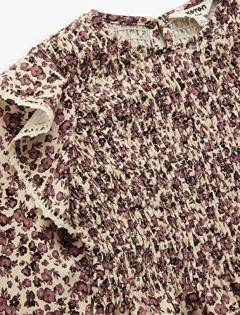 Uzun Kollu Bisiklet Yaka Gipeli Çiçekli Viskon Bluz