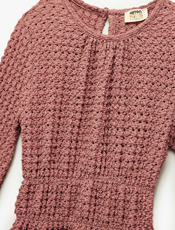 Uzun İspanyol Kollu Lastik Detaylı Bürümcük Bisiklet Yaka Bluz