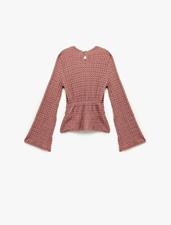 Uzun İspanyol Kollu Lastik Detaylı Bürümcük Bisiklet Yaka Bluz