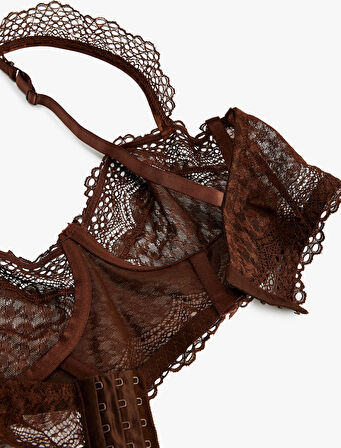 Viskon Karışımlı Dolgusuz Dantel Detaylı Balenli Sütyen