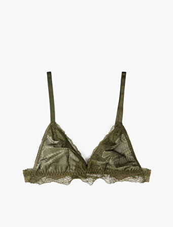 Rahat Kalıp Balensiz Dolgusuz Ekose Desenli Dantel Detaylı Üçgen Sütyen