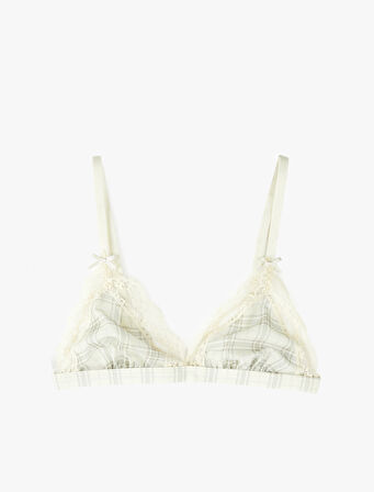 Dantel Detaylı Rahat Kalıp Balensiz Ekoseli Dolgusuz Sütyen