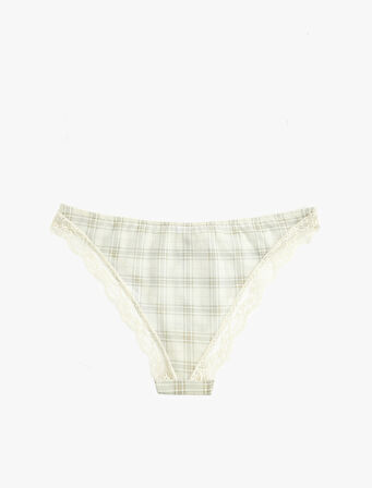 Dantel Detaylı Ekose Desenli Brazilian Külot