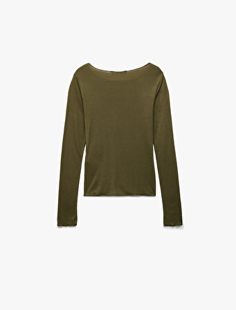 Rahat Kalıp Uzun Kollu U Yaka Viskon Pijama Üstü