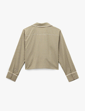 Rahat Kalıp Uzun Kollu Gömlek Yaka Crop Pijama Üstü