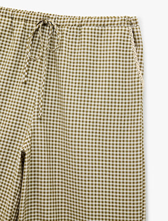 Rahat Kalıp Cepli Beli Bağlamalı Poplin Kareli Pijama Altı