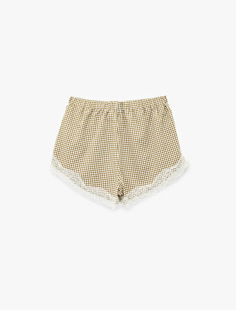 Dantel Detaylı Kareli Şort Pijama Altı