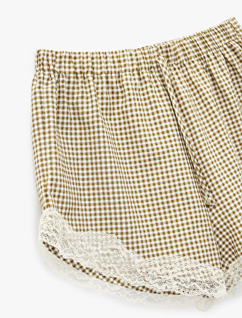 Dantel Detaylı Kareli Şort Pijama Altı
