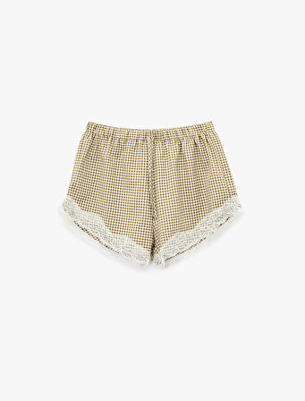 Dantel Detaylı Kareli Şort Pijama Altı