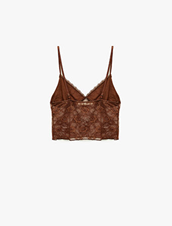 V Yaka Dantel Detaylı Askılı Pijama Üstü