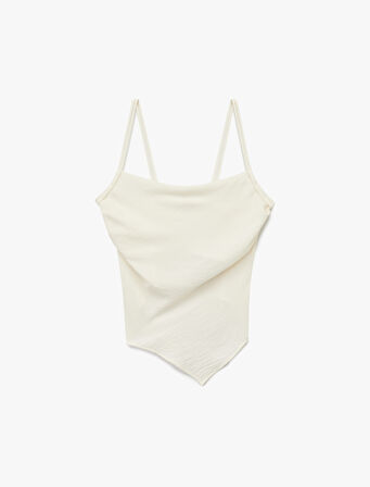 Arkası Gipeli Fiyonk Detaylı Asimetrik Kesim İnce Askılı Bluz