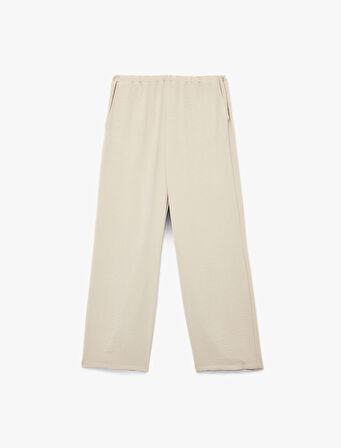 Aerobin Kumaş Straight Fit Düz Bol Paça Pantolon