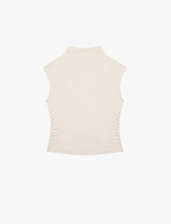 Viskon Kumaş Slim Fit Kolsuz Dik Yaka Bluz
