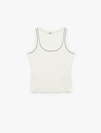 Pamuklu Slim Fit Kontrast Dikiş Detaylı Bisiklet Yaka Fitilli Atlet