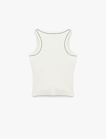 Pamuklu Slim Fit Kontrast Dikiş Detaylı Bisiklet Yaka Fitilli Atlet
