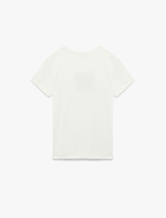 Dar Kalıp Kısa Kollu Bisiklet Yaka Pamuklu İşlemeli Tişört