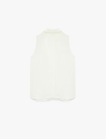 Krep Kumaş Fırfırlı Fular Yaka Kolsuz Gömlek