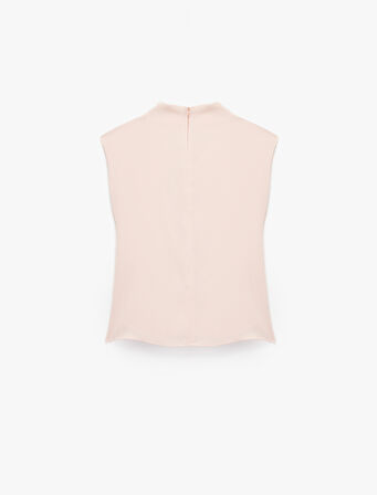 Krep Kumaş Kap Kollu Dik Yaka Düğüm Detaylı Bluz