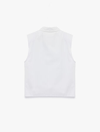 Regular Fit Klasik Yaka Pamuklu Kolsuz Taşlı Gömlek