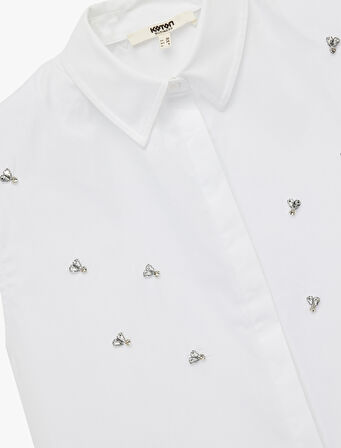 Regular Fit Klasik Yaka Pamuklu Kolsuz Taşlı Gömlek