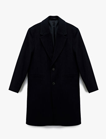 Düğmeli Cepli Kruvaze Yaka Kaşe Kaban