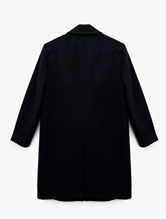 Düğmeli Cepli Kruvaze Yaka Kaşe Kaban