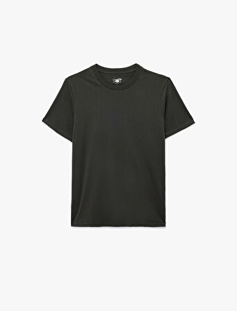 Rahat Kalıp Kısa Kollu Baskı Detaylı Bisiklet Yaka Basic Spor Tişört