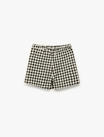 Kaz Ayağı Desenli Beli Lastikli Tüvit Şort Etek