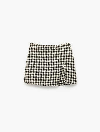 Kaz Ayağı Desenli Beli Lastikli Tüvit Şort Etek