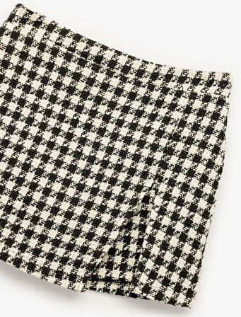 Kaz Ayağı Desenli Beli Lastikli Tüvit Şort Etek