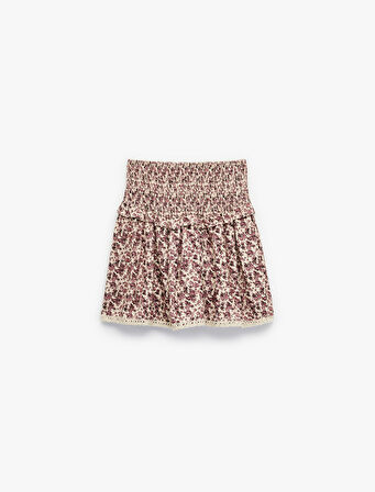 Gipeli Katmanlı Çiçek Desenli Viskon Etek