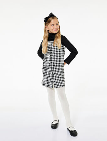 Rahat Kesim Kolsuz Kare Yaka Düğmeli Kareli Tüvit Elbise