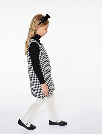 Rahat Kesim Kolsuz Kare Yaka Düğmeli Kareli Tüvit Elbise