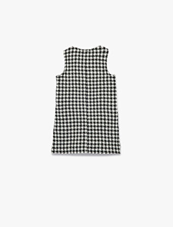 Rahat Kesim Kolsuz Kare Yaka Düğmeli Kareli Tüvit Elbise