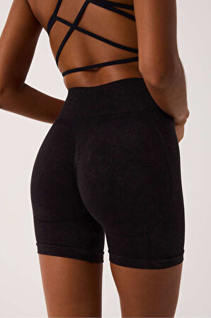 Glowfit Spor Şort Yüksek Bel Esnek Şekillendirici ve Toparlayıcı Seamless Tayt Kısa Şort