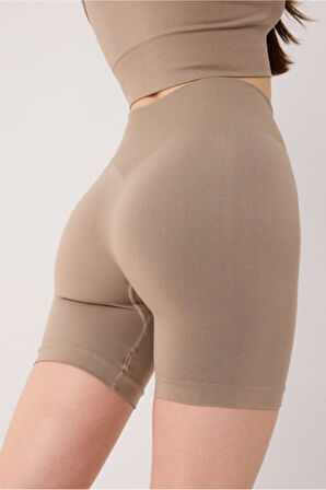 Essential Spor Şort Yüksek Bel Esnek Şekillendirici ve Toparlayıcı Seamless Tayt Kısa Şort