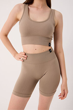 Essential Spor Şort Yüksek Bel Esnek Şekillendirici ve Toparlayıcı Seamless Tayt Kısa Şort