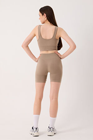 Essential Spor Şort Yüksek Bel Esnek Şekillendirici ve Toparlayıcı Seamless Tayt Kısa Şort