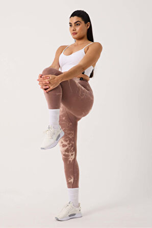 Spor Tayt Batik Desenli Dikişsiz Esnek ve Toparlayıcı Push Up Kadın Tayt