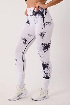 Spor Tayt Batik Desenli Dikişsiz Esnek ve Toparlayıcı Push Up Kadın Tayt