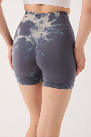 Spor Şort Batik Desenli Dikişsiz Esnek ve Toparlayıcı Push Up Kısa Şort