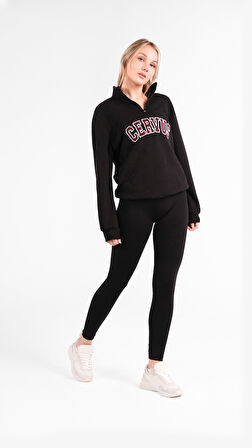 Vela Fermuar Yaka 3 İplik İçi Polarlı Şardonlu Oversize Sweatshirt