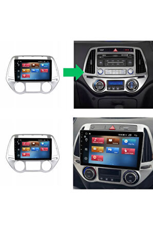 Hyundai İ20 -Uyumlu  Araç Multimedya Ekran - 2gb 32gb - Düz Dijital - Silver - 2013 - 2014 - 9 Inch