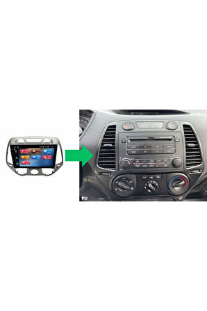 Hyundai i20 - Araç Multimedya Ekran - 2GB 32GB - Yuvarlak Analog - Silver - 2008 - 2012 - 9 Inch - H